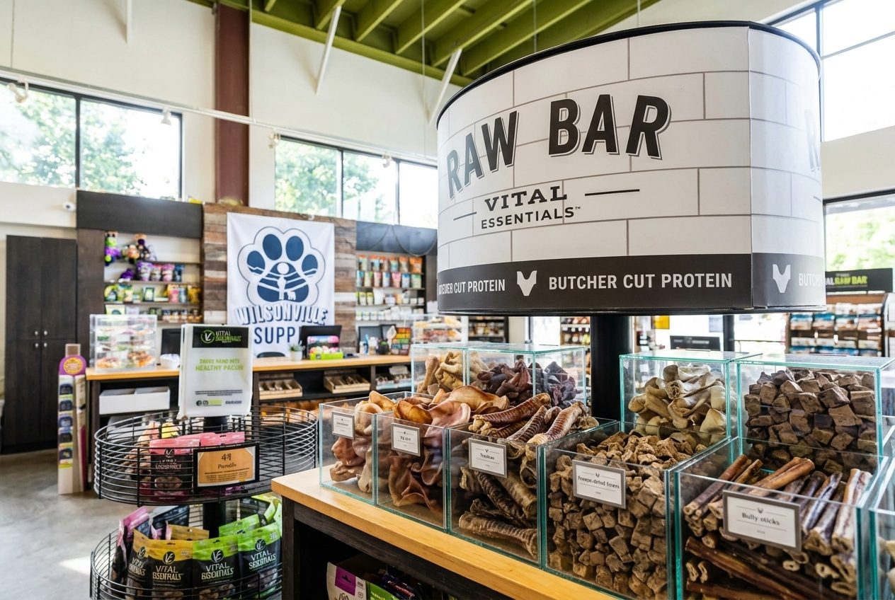 The Raw Bar freezers in front of the register counter